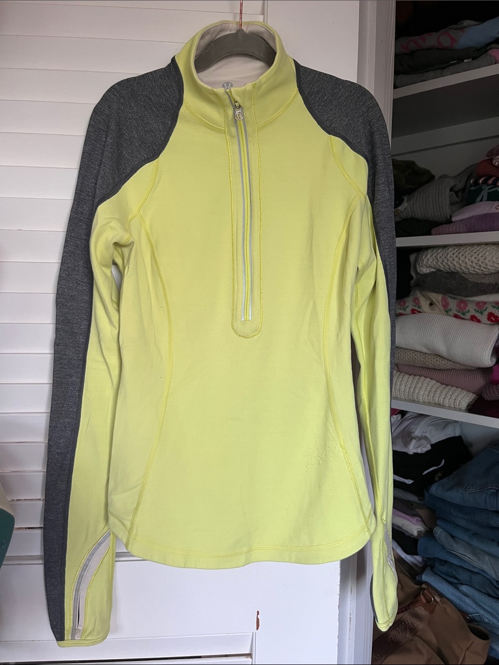 lululemon athletica Yellow/Charcoal Reversible Blue/White Half-Zip Jacket